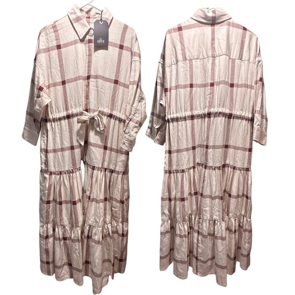 NWT Levi's Made&Crafted WINTER KAFTAN OffWhite Cherry Plaid Heavy Tiered Lined S - Picture 3 of 16